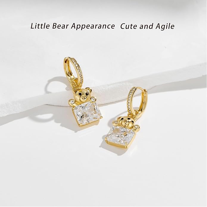 YOIHUR Cute Gold Hoop Earrings for Valentine's Day, 14K Gold Plated Hypoallergenic Jewellery CZ Huggie Drop Earrings, Bear Butterfly Ladybug Joker Heart Pendants Earring Jewelry Gifts for Women