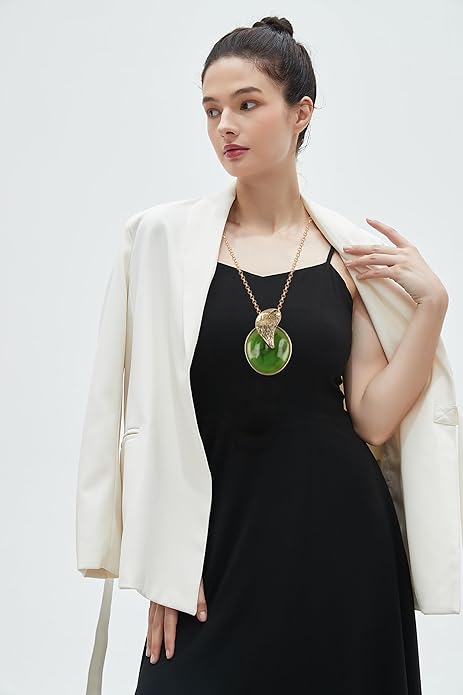 GelConnie Leather Necklace for Women Large Pendant Long Brown Necklace Circle Leather Choker Vintage Sweater Necklace Gold Chunky Boho Necklaces for Women