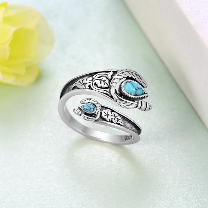 Spoon Rings for Women 925 Sterling Silver Turquoise Spoon Rings Vintage Thumb Rings Jewelry Gifts for Women Men