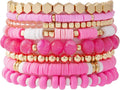 GOOJIDS Surfer Heishi Clay Bead Bracelets for Women Bohemian Stackable Gold Plated Beaded Stretch Bracelets Elastic Layering Friendship Bracelets Set Boho Jewelry