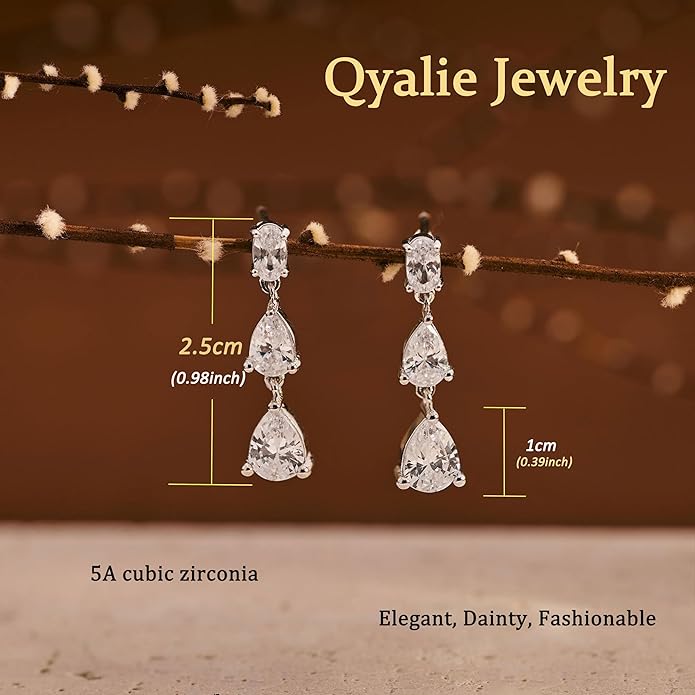 Dangle Drop Earrings for Women Wedding Bridal Rhinestone Long Cubic Zircon Dangling Crystal Chandelier Sparkly 14K Gold Plated Dainty Trendy Jewelry