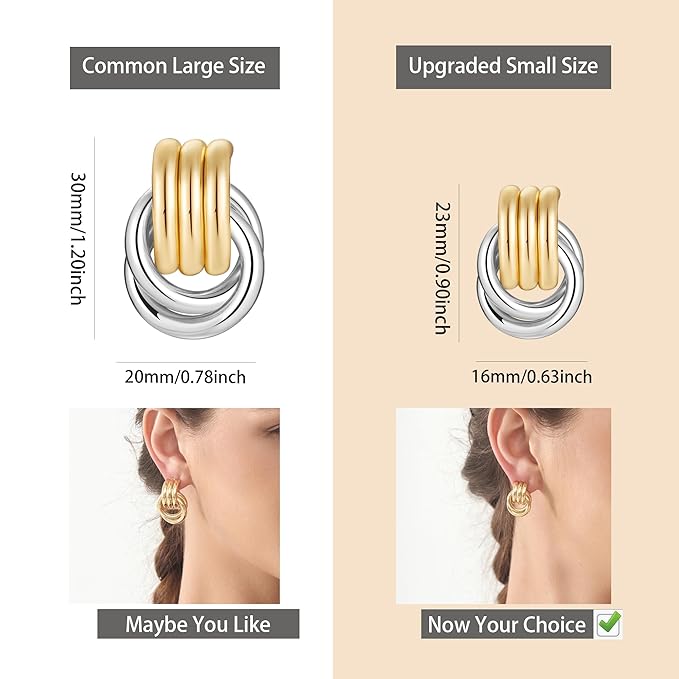 Chunky Geometric Knot Link Stud for Women, Statement Drop Dangle Earrings, Medium Size