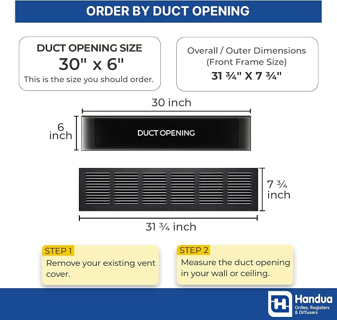 Fits 30x6 Duct Opening | Steel Return Air Grille by Handua | Vent Cover Grill - Image 2