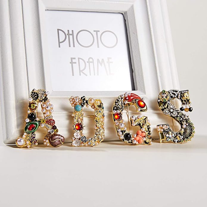 Crystal Pearl Initial Brooches Pins Gold Letter A-Z Lapel Pin Enamel Colorful Alphabet Letter Breastpin Pin Jewelry for Women Girls