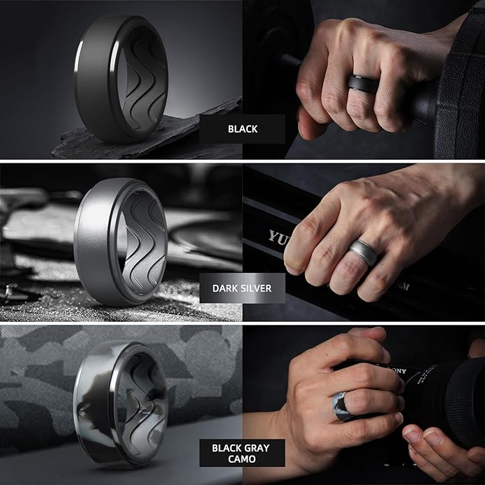 Egnaro Men's Silicone Rings 10mm Wide 2.5mm Thick, Rubber Wedding Bands with Inner Arc Ergonomic Breathable Design, 1/4/5/7 Variety Multipack