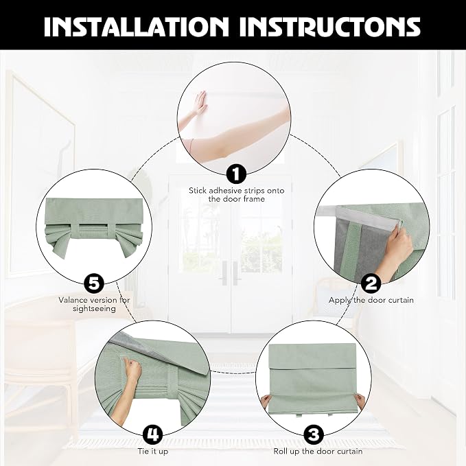RYB HOME Linen Door Curtain 100% Blackout French Door Blinds - Image 4