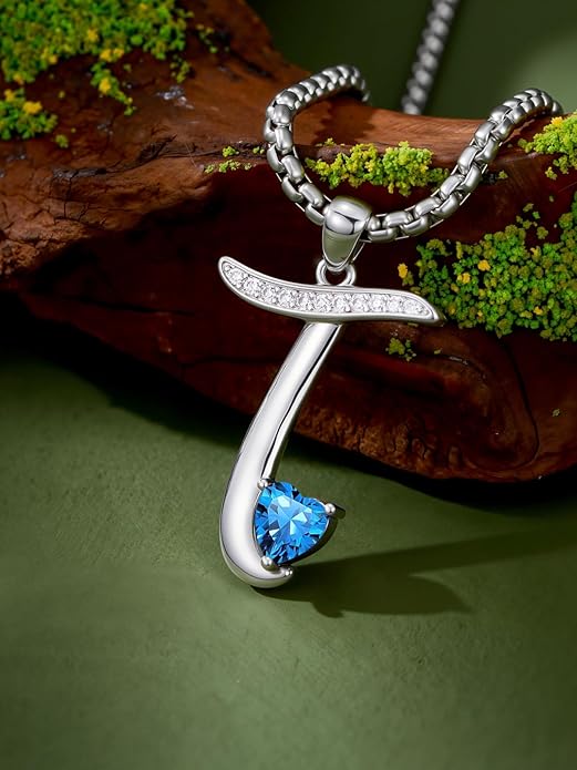 Valentines Day Gifts for Women Alphabet A to Z Initial Birthstone Pendant Necklaces for Women - 18k White Gold Plated Personalized Name Jewelry Valentine Mothers Day Birthday Gifts for Women Her Girlfriend