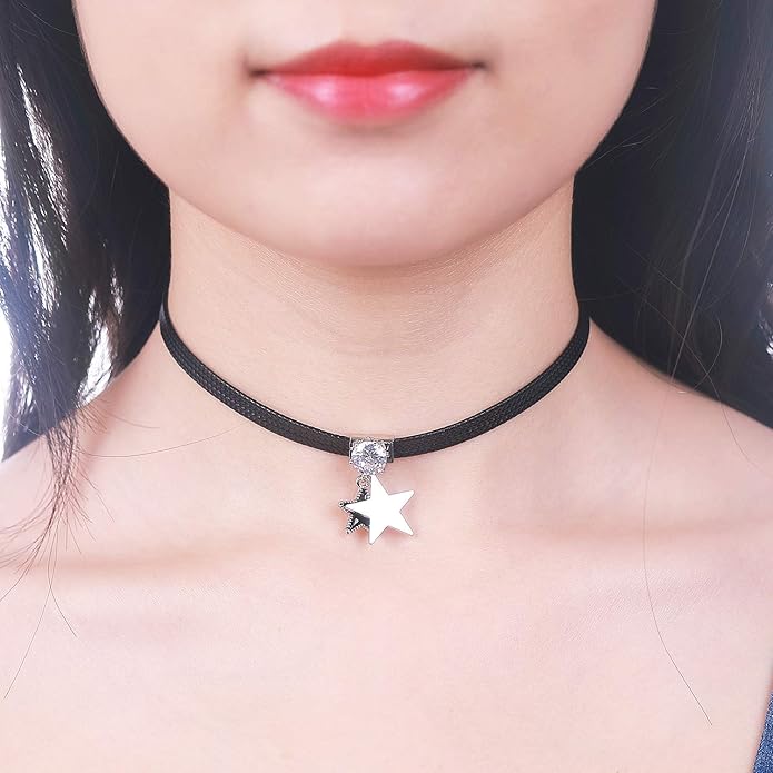 Yonhon Black Choker Necklace for Women,Gold/Siver Tone Choker Necklace with Elegant Pendantant