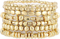 Gold Plated Beaded Bracelets for Women Trendy, 14K Gold Plated Stack Cross Pearl Gold Plated Bead Stretch Bracelets Set Elastic Hypoallergenic Bracelets Jewelry Gifts