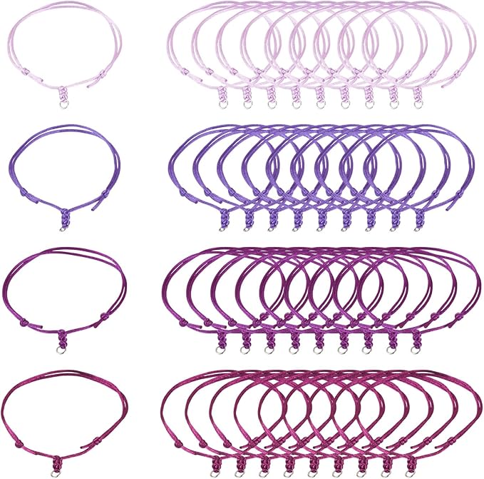 40Pcs Adjustable Braided Cord Colorful Waxed Thread Half Finished Bracelet with Jump Rings Knotting Bracelet Ropes for Wrist DIY Women Jewelry Friendship Bangle Decor 8.5-16cm Long-Purple