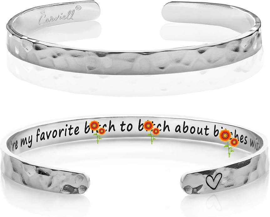 Carviell Engraved Cuff Bracelets for Women – Inspirational, Friendship, Love, Mom, Daughter, Sister, Christian, Graduation, Memorial & Wedding Gifts – 80+ Phrases – Stainless Steel, Gift-Ready
