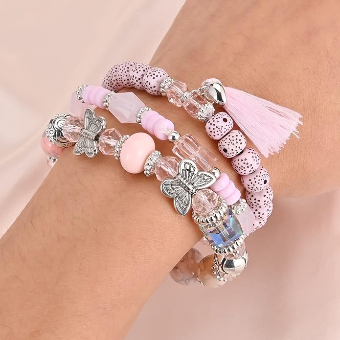 Bohemian Bracelet Sets for Women - 6 Sets Stackable Stretch Bracelets Multi-color Boho Jewelry for Women Hippie Bracelets Dainty Jewelry