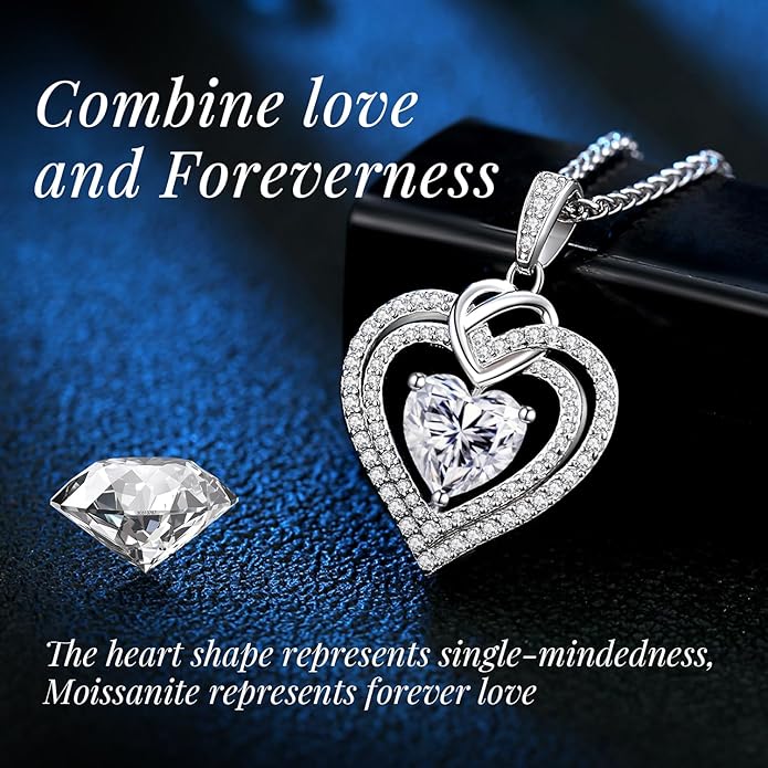 OOBEE Valentines Day Gift Moissanite Heart Necklaces for Women, 1- 4 Carat Moissanite 925 Sterling Silver 14K Gold Plated Pendant Necklace, Ideal Anniversary Birthday Christmas Mothers Day Jewelry Gifts for Mom Wife Her Girlfriend Daughter