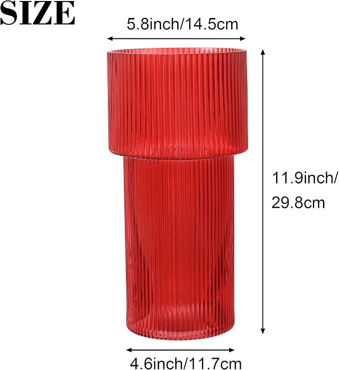 Red Glass Vase, 12 Inches Tall Vase - Image 5