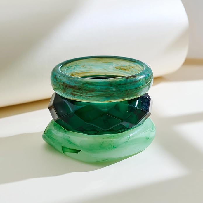 3PCS Colorful Acrylic Resin Bangle Bracelet for Women Boho Geometric Acetate Plate Bracelet Trendy Christmas Jewelry
