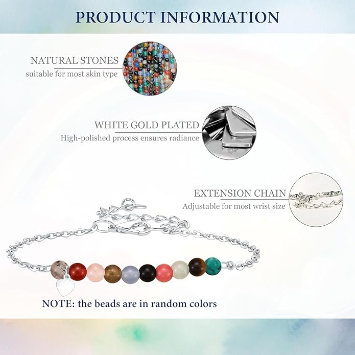 Birthday Gift for 9-16 Year Old, Small Natural Stone Beaded Bracelet Adjustable Heart Charm Bracelet for Daughter Granddaughter Sister Niece Friend on Birthday Graduation with Message Card Gift Box