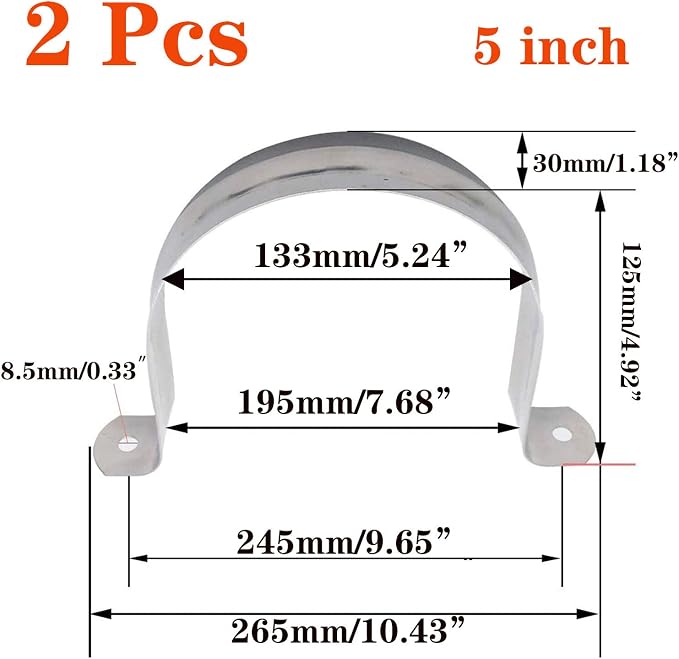 2 Pcs 5inch Rigid Pipe Strap, Two Hole Stainless Steel Strap U Bracket - Image 2