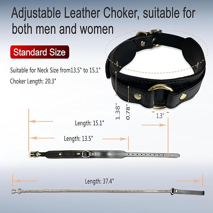 Black Choker Necklaces for Women, 100% Genuine Leather Fur,Collar for Man and Woman, Premium Goth Punk Accessory