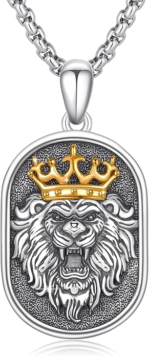 Cuoka Lion Necklace for Men Women S925 Sterling Silver King Retro Punk Gothic Hip Hop Rock Animal Lion Head Pendant Charm Jewelry Chain Necklace Viking Protection Amulet Necklaces