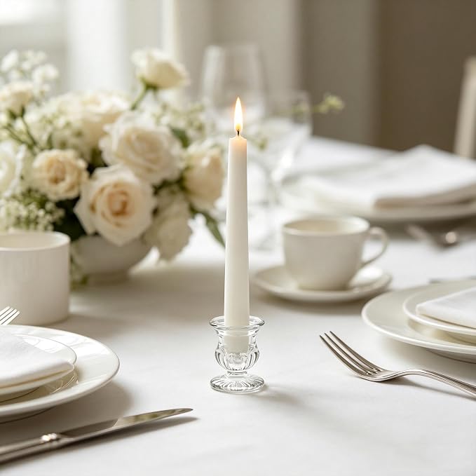 Hosley Set of 24 Glass Taper Candle Holders – Clear Candlestick Holder Set - Image 4