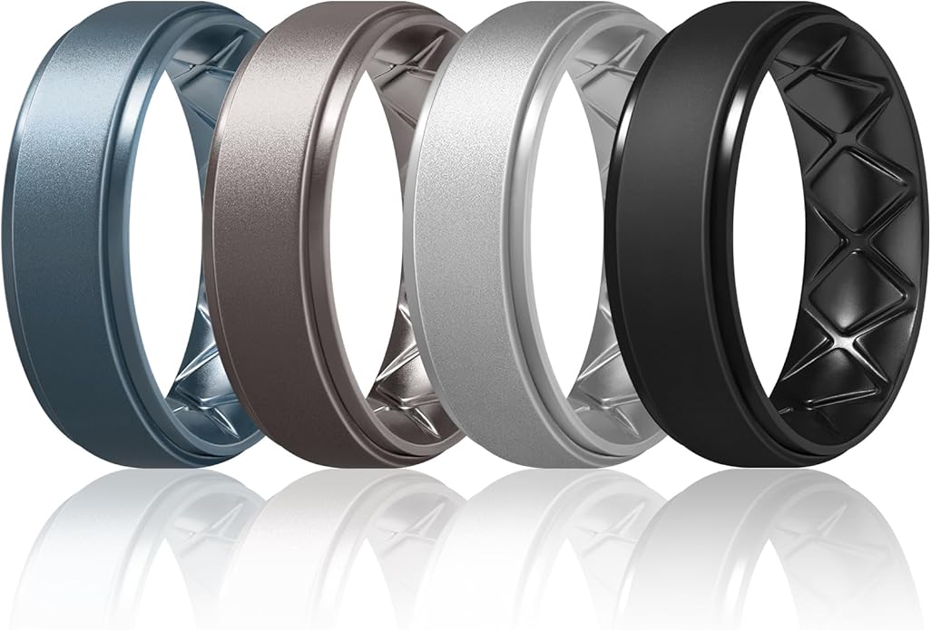 Egnaro Men's Rings 8.5mm Wide-2mm Thick Inner Arc Ergonomic Breathable Rubber Wedding bands-Hypoallergenic for Gym/Outdoor/Gift((1-7 Variety Pack with Half Size)