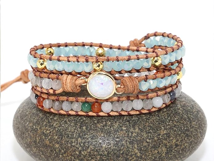 ZOSOJONA Women Wrap Bracelets Boho Natural Stone Jasper Turquoises Strand Bracelet Jewelry Collection