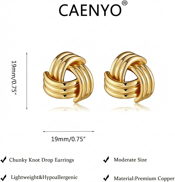 Gold Knot Earrings for Women Trendy Stud Earrings Chunky Statement Drop Dangle Earrings Lightweight Hypoallergenic Jewelry Women Christmas Gifts