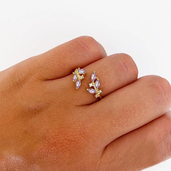 Sora Tuki Rings for Women Adjustable Leaf Ring Dainty Stackable Rings for Women Unique Purple Blue Red Green Ring for Women Trendy Jewelry