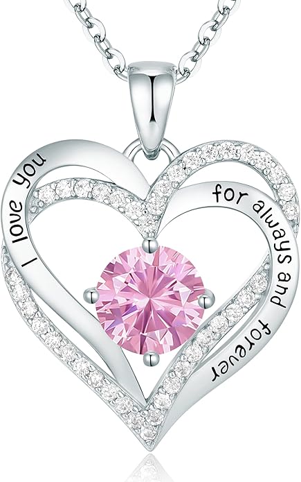 CDE Valentine's Day Gift Forever Love Heart Necklaces for Women, Wedding Anniversary, Birthday Mothers Christmas Day Gifts for Mom, Mother, Wife, S925 Silver Jewelry with Birthstone Pendant