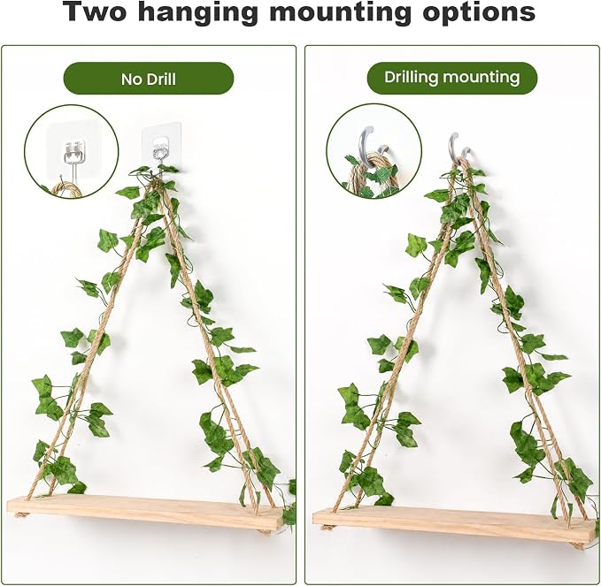 RICHER HOUSE Hanging Floating Shelves No Drill, Macrame Plant Wall Shelf | 2 - Image 4