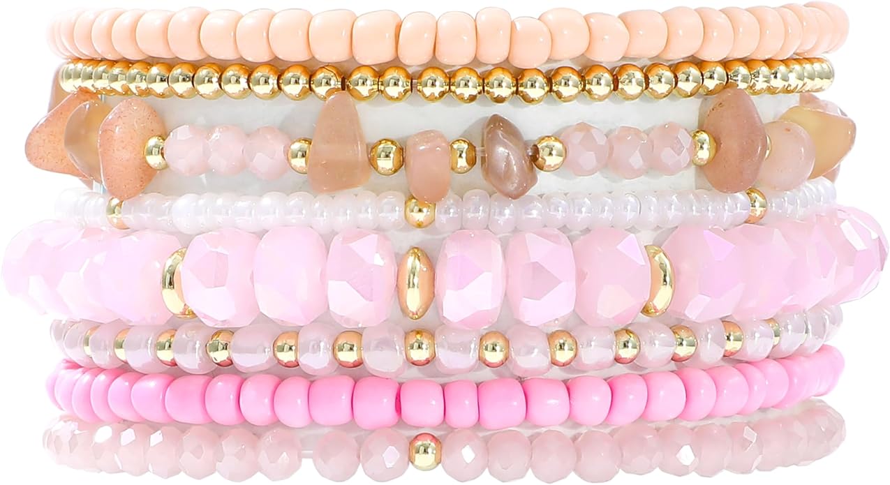 Heishi Beaded Stretch Bracelets for Women Stackable Polymer Clay Beads Bracelets Friendship Boho Summer Beach Bracelet Jewelry Set