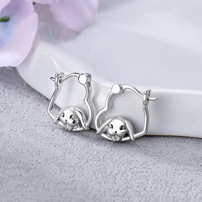 Hypoallergenic Earrings Rabbit Tiger Teddy Koala Puppy Panther Peacock Earrings Sterling Silver Animal Hug Hoop Earrings Jewelry Mothers Day Graduation Birthday Gifts for Women