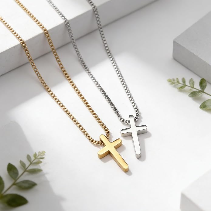 Crown Cross Necklace for Women, 14K Gold Silver Cubic Zirconia Crown Cross Necklace, Diamond Gold Silver Cross Necklaces, Dainty Cross Faith Simple Trendy Charm Jewelry Gift for Women