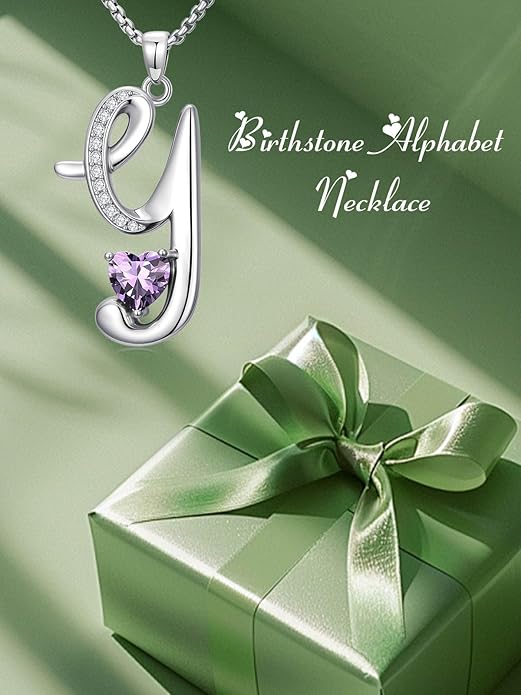 Valentines Day Gifts for Women Alphabet A to Z Initial Birthstone Pendant Necklaces for Women - 18k White Gold Plated Personalized Name Jewelry Valentine Mothers Day Birthday Gifts for Women Her Girlfriend