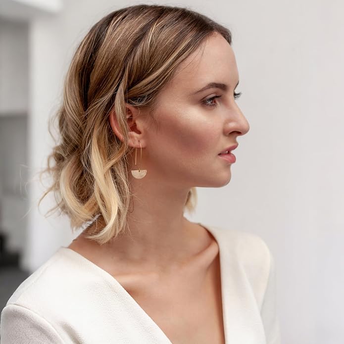 Geometric Drop Dangle Earrings Boho Statement Long Hoops 18k Gold Plated Lightweight Earrings for Women Girls