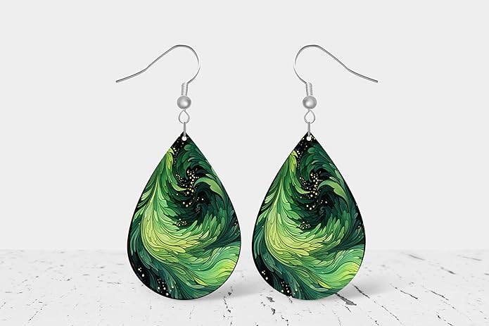 Teardrop Wood Earrings Light Weight Printed Image Dangle Jewelry, Fun and Funky