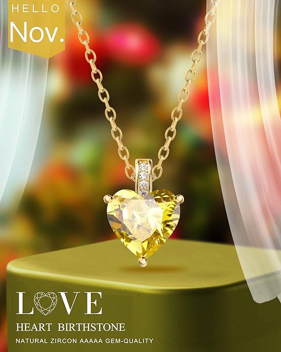 Genuine Birthstone Necklace for Women, Heart Love Necklace, Birthday Gifts for Her
