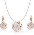 Crystalline Azuria Women 18K Gold Plated White Crystal Roses Flowers Necklace and Earrings Set for Women Wedding Party Bridal Bridesmaid Accessories