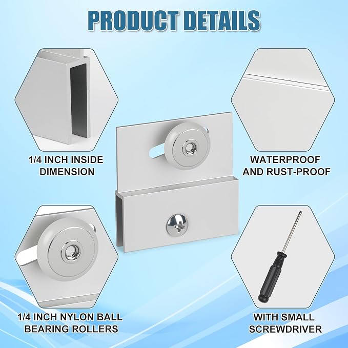 4 Pcs Shower Door Rollers, M 6054 Sliding Glass Door Rollers – Frameless Shower - Image 3
