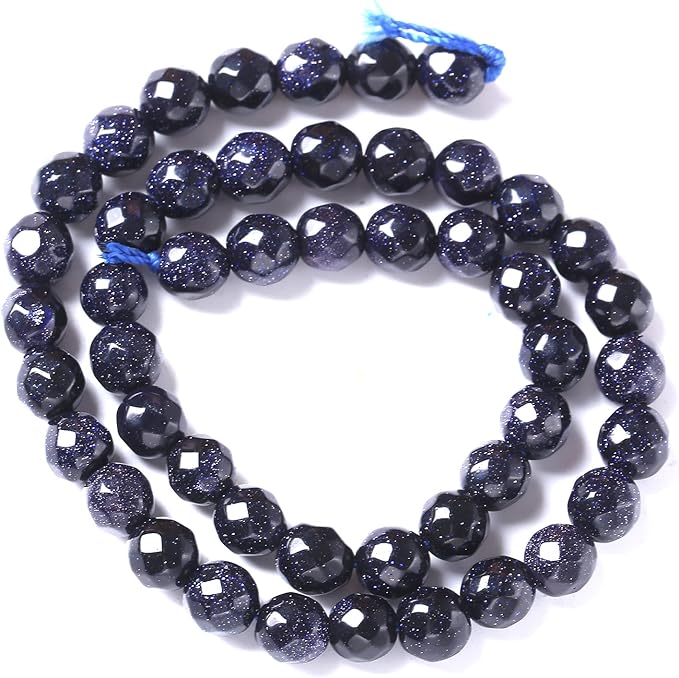 8mm 45pcs Natural Blue Sandstone Faceted Stone Beads for Jewelry Making DIY Bracelet Necklace Accessories 15" Energy Healing Power Stone Beads (Faceted Blue Sandstone, 8mm)