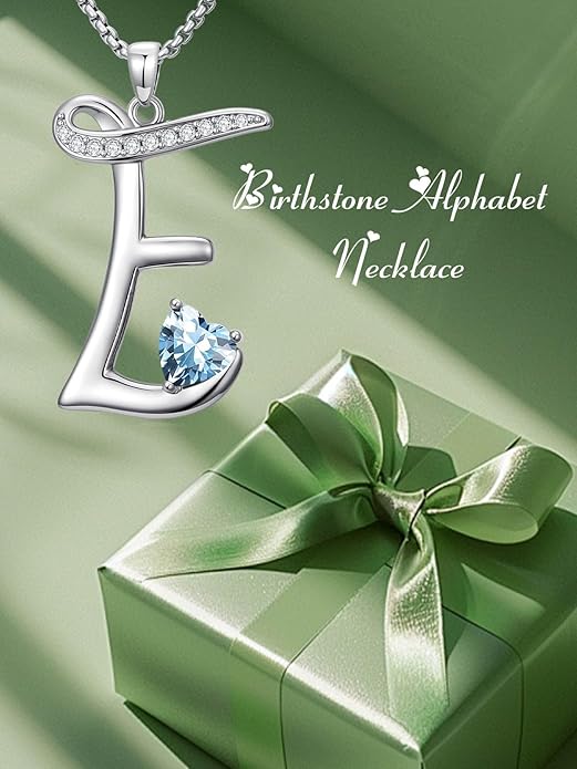 Valentines Day Gifts for Women Alphabet A to Z Initial Birthstone Pendant Necklaces for Women - 18k White Gold Plated Personalized Name Jewelry Valentine Mothers Day Birthday Gifts for Women Her Girlfriend