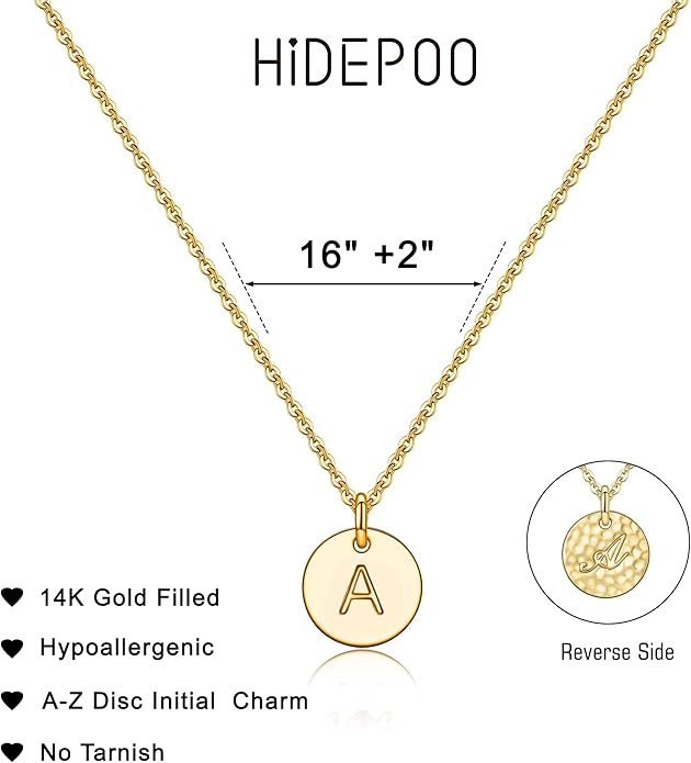 Hidepoo Valentines Gifts for Kids Teen Girls Women - 14K Gold Plated/Rose Gold Plated/S925 Sterling Silver Disc Initial Necklaces for Girls Jewelry Birthday Valentines Gifts for Kids Girl Teens Women