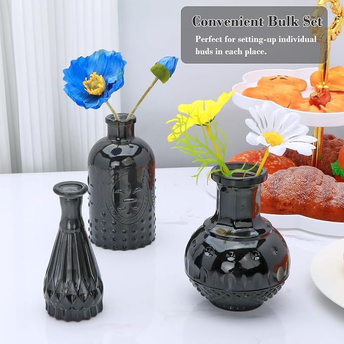 Black Flower Vase Set, Glass Bud Vase in Bulk Set of 8, Artistic and Cultural - Image 4