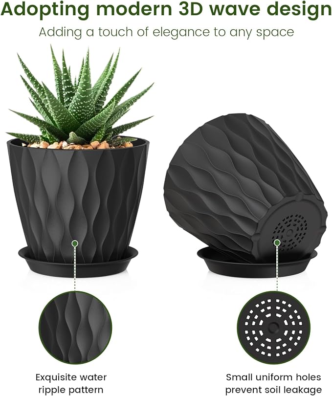 Meowell 5 inch Plant Pots for Indoor Outdoor Plants, 6 Pack Thick Nursery Pots - Image 3