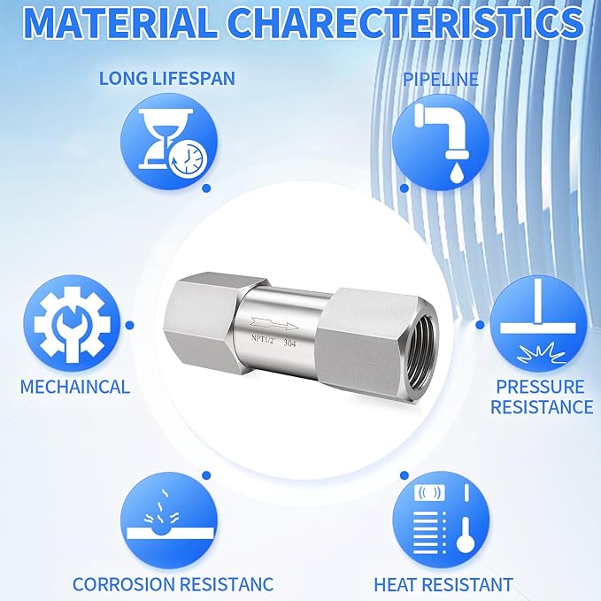 ChillWaves 304 Stainless Steel In-Line Split Check Valve 1/2" NPT Female Thread - Image 5