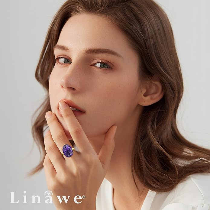 Linawe Cubic Zirconia Imitation Diamond Moissanite Rings for Women, 14K Gold/Rose Gold/Silver Adjustable Chunky Ring, Costume Rhinestone Jewelry for Wedding Engagement