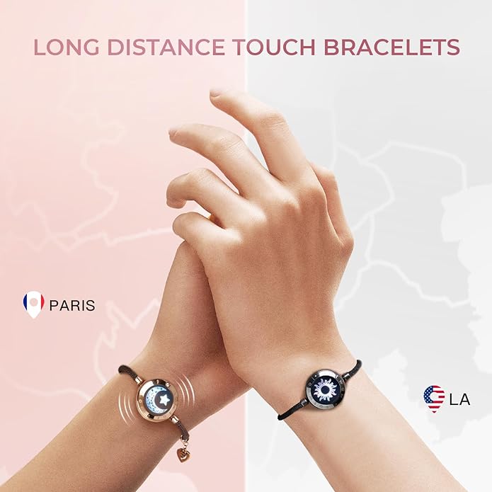 TOTWOO Long Distance Touch Bracelets for Couples, Smart Light & Vibration Love Jewelry, Long Distance Valentines Day Gifts for Him Her Women Men, One-to-One Bluetooth Pairing via App
