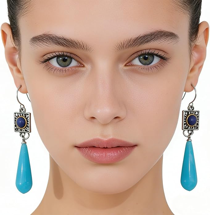 Multi-Color Gemstone Drop Earrings, Dangle Style, Hook Design