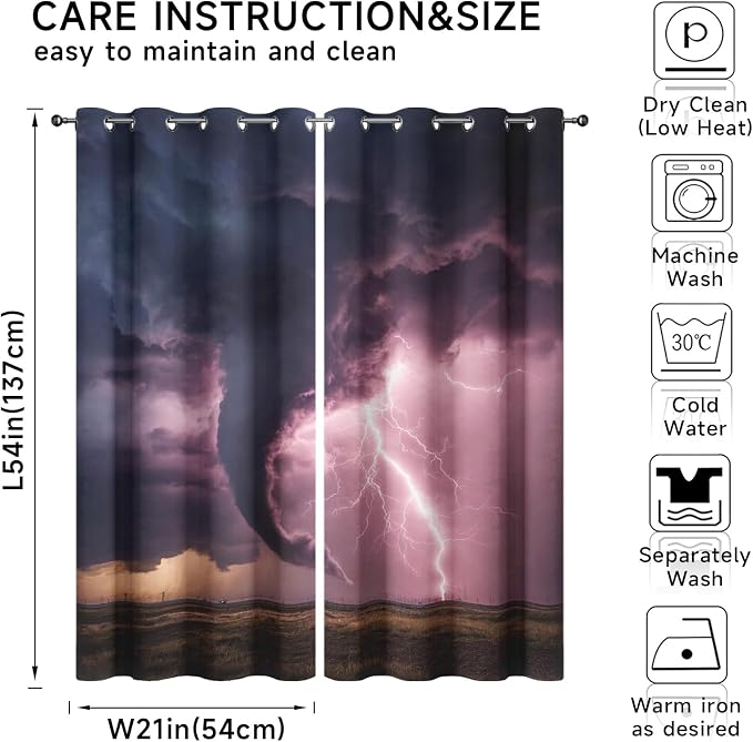 Tornado Curtains for Bedroom Living Room Decor, Lightning Storm Blackout - Image 6
