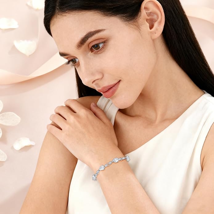 Teardrop Birthstone Bracelet for Women, S925 Sterling Silver Pear Cut Cubic Zirconia Bracelet Dainty Adjustable Chain Jewelry Gift for Her
